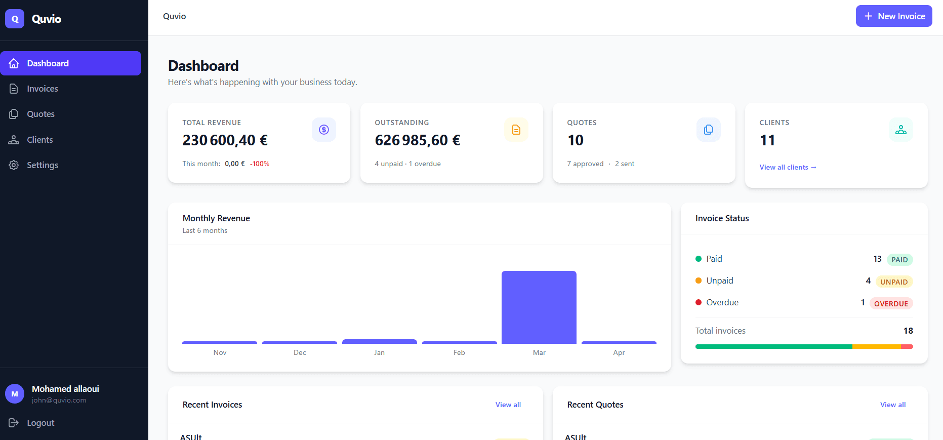Quvio — Invoice & Quote SaaS preview
